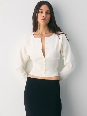 Aritzia Ivory Cropped Button-Front Rib Knit Top